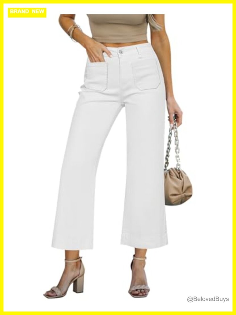 Wide Leg Cropped High Waisted Jeans Stretch Denim Flare Trouser Pants